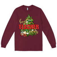 Burgundy Best Teacher Ever With Christmas Tree Long Sleeve Tee - BundleAndBundleShop