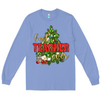 Colony Blue Best Teacher Ever With Christmas Tree Long Sleeve Tee - BundleAndBundleShop