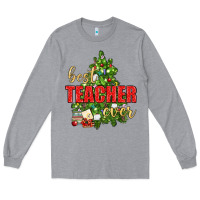 Heather Grey Best Teacher Ever With Christmas Tree Long Sleeve Tee - BundleAndBundleShop