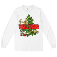 White Best Teacher Ever With Christmas Tree Long Sleeve Tee - BundleAndBundleShop