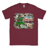 Burgundy merry Christmas tree western Classic Tee - CowhideDigitalArt