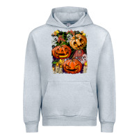 Heather Grey Halloween Pumpkins Urban Hoodie - BundleAndBundleShop