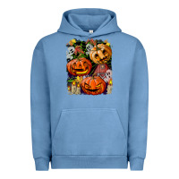 Pigment Pebble Blue Halloween Pumpkins Urban Hoodie - BundleAndBundleShop