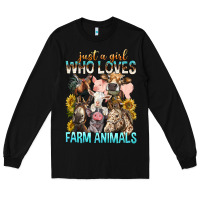 Black Just A Girl Who Loves Farm Animals Long Sleeve Tee - BundleAndBundleShop