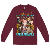 Burgundy Just A Girl Who Loves Farm Animals Long Sleeve Tee - BundleAndBundleShop