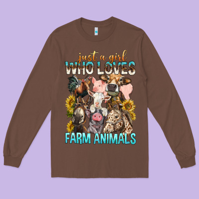 Just A Girl Who Loves Farm Animals Long Sleeve Tee Designed By Bundleandbundleshop