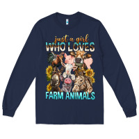 Navy Just A Girl Who Loves Farm Animals Long Sleeve Tee - BundleAndBundleShop