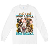 White Just A Girl Who Loves Farm Animals Long Sleeve Tee - BundleAndBundleShop