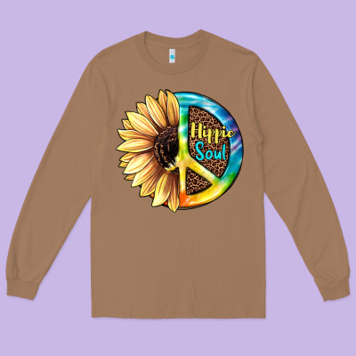 Hippie Soul With Sunflower And Leopard Background Long Sleeve Tee Designed By Jahusdesignshop