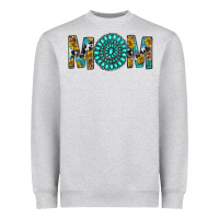 Heather Grey Western Mom With Turquoise Gemstone Heavyweight Sweatshirt - BundleAndBundleShop