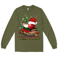 Army Green Teacher With Christmas Tree Long Sleeve Tee - BundleAndBundleShop