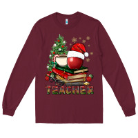 Burgundy Teacher With Christmas Tree Long Sleeve Tee - BundleAndBundleShop