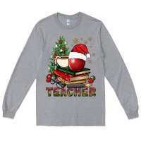 Heather Grey Teacher With Christmas Tree Long Sleeve Tee - BundleAndBundleShop