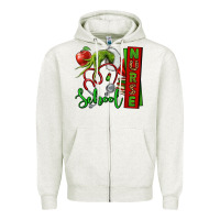 Oatmeal Heather Christmas Character Nurse Zipper Hoodie - NancyCooperArtShop