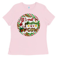 Bubblegum Pink Christmas all i want for christmas is a cow Ladies Tee - Artiststas