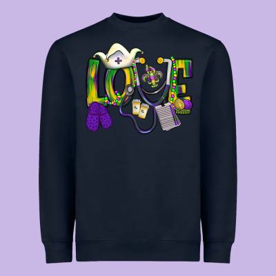 Mardi Gras Love Nurse Heavyweight Sweatshirt Designed By Bundleandbundleshop