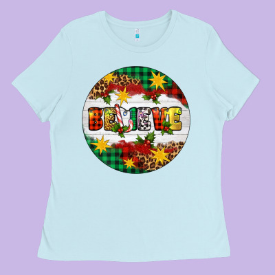 Christmas Believe Ladies Tee Designed By Artiststas