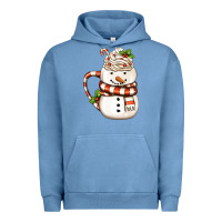 Pigment Pebble Blue Christmas Snowman Coffee Cup Urban Hoodie - FaDigitalArtStudio