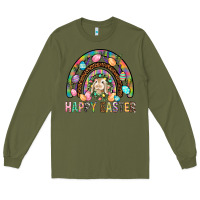 Army Green Happy Easter Rainbow Long Sleeve Tee - BundleAndBundleShop