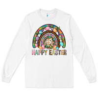 White Happy Easter Rainbow Long Sleeve Tee - BundleAndBundleShop