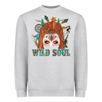 Heather Grey Western İndian Wild Soul With Braid Hair Woman Heavyweight Sweatshirt - BundleAndBundleShop