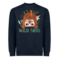 Navy Western İndian Wild Soul With Braid Hair Woman Heavyweight Sweatshirt - BundleAndBundleShop