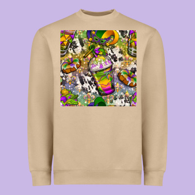 Mardi Gras Coffee Cups And Donut With Cowhide Heavyweight Sweatshirt Designed By Bundleandbundleshop