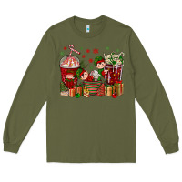 Army Green Elf Coffee Cups Christmas Long Sleeve Tee - BundleAndBundleShop
