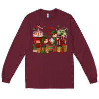 Burgundy Elf Coffee Cups Christmas Long Sleeve Tee - BundleAndBundleShop