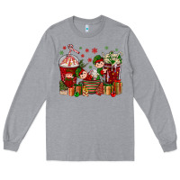 Heather Grey Elf Coffee Cups Christmas Long Sleeve Tee - BundleAndBundleShop