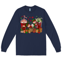 Navy Elf Coffee Cups Christmas Long Sleeve Tee - BundleAndBundleShop