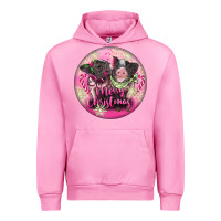 Fuchsia Pink Pink Merry Christmas Pig Urban Hoodie - FaDigitalArtStudio