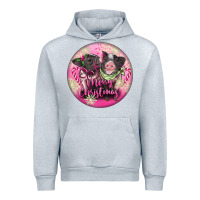 Heather Grey Pink Merry Christmas Pig Urban Hoodie - FaDigitalArtStudio