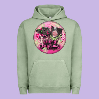 Pink Merry Christmas Pig Urban Hoodie Designed By Fadigitalartstudio