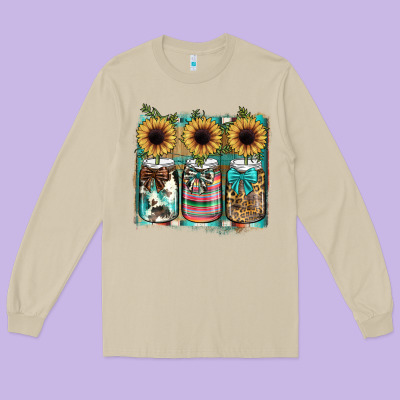 Mason Jar, Sunflower Long Sleeve Tee Designed By Jahusdesignshop