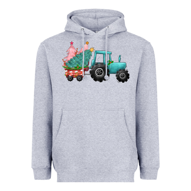 Christmas Tree Tractor Heavyweight Hoodie by CowGirlArtShop | Teevron