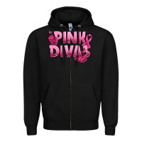 Black Pink Divas Breast Cancer Zipper Hoodie - NancyCooperArtShop