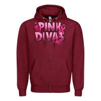 Burgundy Pink Divas Breast Cancer Zipper Hoodie - NancyCooperArtShop