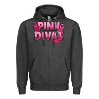 Charcoal Heather Pink Divas Breast Cancer Zipper Hoodie - NancyCooperArtShop