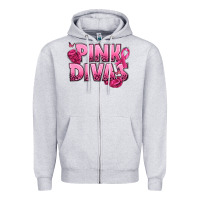 Heather Grey Pink Divas Breast Cancer Zipper Hoodie - NancyCooperArtShop