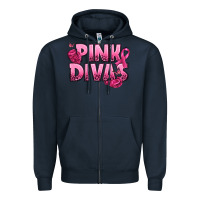 Navy Pink Divas Breast Cancer Zipper Hoodie - NancyCooperArtShop