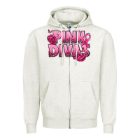 Oatmeal Heather Pink Divas Breast Cancer Zipper Hoodie - NancyCooperArtShop