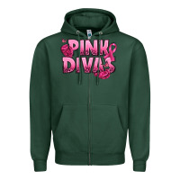 Sports Green Pink Divas Breast Cancer Zipper Hoodie - NancyCooperArtShop