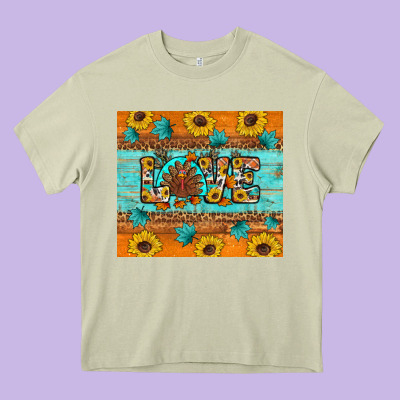 Sunflower Leopard Thanksgiving Love Heavy Core Tee Designed By Artiststas