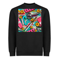 Black nail art tools and hand cream with serape and turquoise glitter seamle Heavyweight Sweatshirt - BundleAndBundleShop