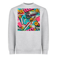 Heather Grey nail art tools and hand cream with serape and turquoise glitter seamle Heavyweight Sweatshirt - BundleAndBundleShop