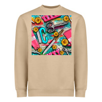 Mushroom nail art tools and hand cream with serape and turquoise glitter seamle Heavyweight Sweatshirt - BundleAndBundleShop