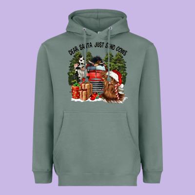 Dear Santa Just Send Cows Heavyweight Hoodie Designed By Cowgirlartshop