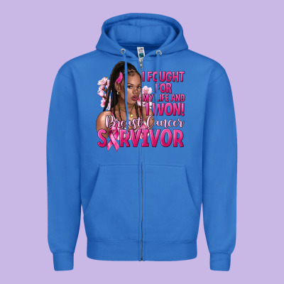 I Fought For My Life And I Won Afro Woman Zipper Hoodie Designed By Nancycooperartshop