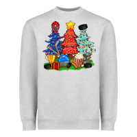 Heather Grey Christmas With Ice Hockey Trees Heavyweight Sweatshirt - BundleAndBundleShop